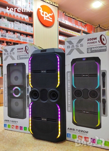 🔊 ABS-12202 – 12”×2 Xbass 200W 6000mah-50лв Професионална караоке тонколона, Bluetooth, 2 микрофонa, снимка 8 - Караоке - 51831232