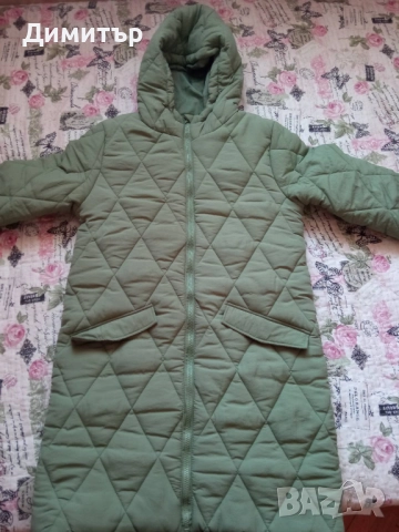 Зелена дамска зимна шуба 164 см. - ново