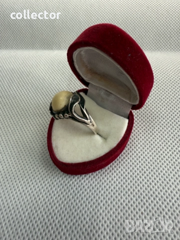 Немски сребърен пръстен с кост. №7683, снимка 3 - Пръстени - 52640002