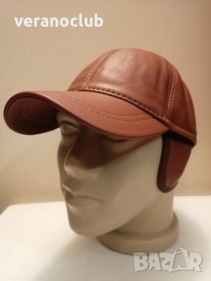 Зимна мъжка кафява естествена кожена шапка Натурал, снимка 2 - Шапки - 35132865