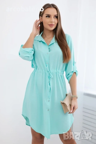 Дамска рокля с копчета и връзка на талията, 9цвята , снимка 12 - Рокли - 53479366