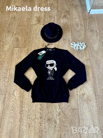 Страхотен ежедневен суичър от памук на Karl Lagerfeld в черен цвят. Нов продукт.Размери С М Л, снимка 4 - Суичъри - 52150519