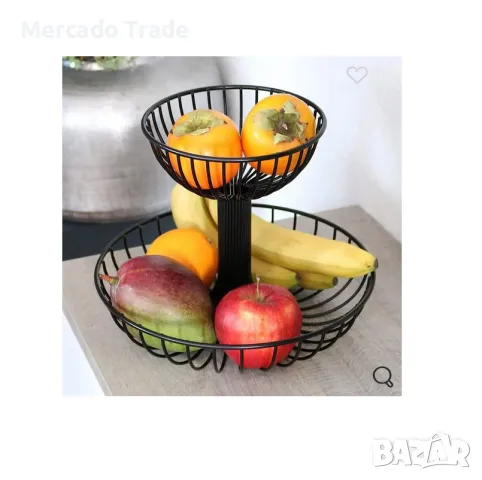 Метална фруктиера Mercado Trade, Кръгла, 2 нива, Черна