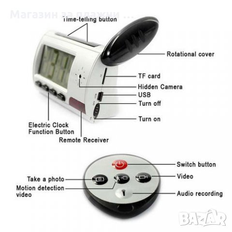 Скрита камера в настолен часовник- код ЕЛЕКТРОНЕН, снимка 3 - Камери - 28506209