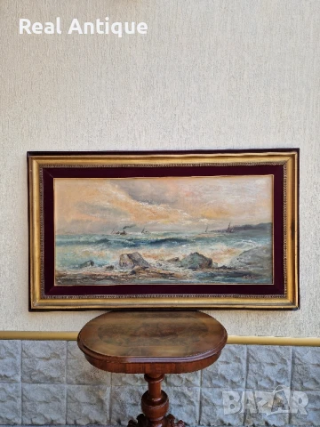 Маринизъм авторска масло платно картина голяма , снимка 2 - Антикварни и старинни предмети - 51179438