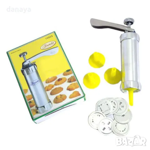 1949 Метален шприц за сладки сладкарски инструмент за декорация с 10 диска, снимка 11 - Форми - 48586529