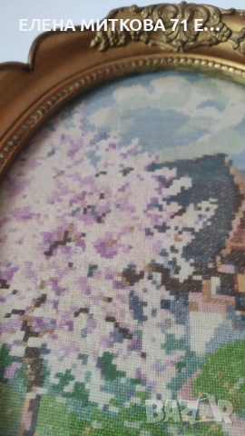 Стар гоблен в барокова рамка остъклен, снимка 3 - Гоблени - 53058124