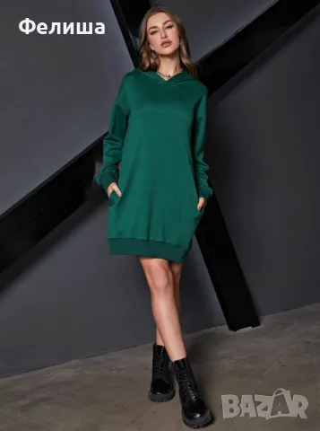НОВА Дамска Туника / Суичър с Качулка и Джобчета в Тъмно Зелен Цвят , снимка 3 - Туники - 50309344