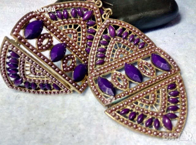 КРАСИВИ ГОЛЕМИ ЗЛАТИСТИ ЕТНО АРТ СТИЛ АЖУРНИ МЕДНИ ОБЕЦИ 10153, снимка 10 - Обеци - 51371654