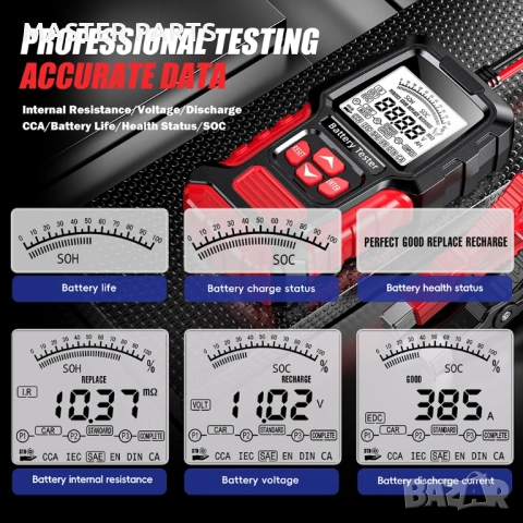 FOXSUR 12V/24V Професионален Цифров тестер за автомобилни акумулатори, снимка 4 - Аксесоари и консумативи - 51609925