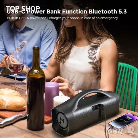 Bluetooth високоговорител TMECTO, 70 W, със стерео сдвояване/AUX/USB/Високоговорител, IPX7, снимка 6 - Bluetooth тонколони - 49937540