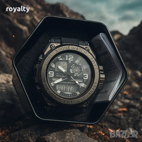 Спортен аналогово-дигитален мъжки часовник с подсветка, аларма и водоустойчив корпус