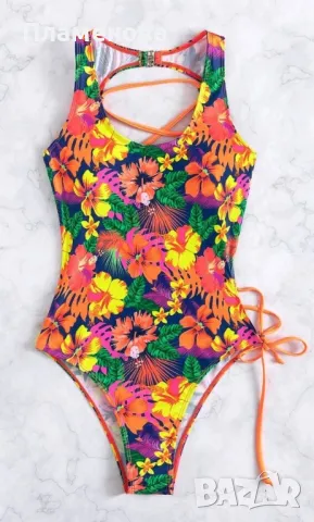 Бански костюм на цветя и ефектен гръб - S, M, L, XL, снимка 5 - Бански костюми - 49516702