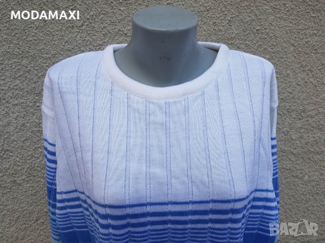 4XL Нов  пуловер в бяло и синьо, снимка 2 - Блузи с дълъг ръкав и пуловери - 40087678