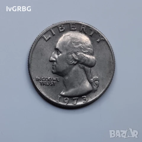 25 цента САЩ 1973 1/4 долар САЩ 1973 Американска монета Четвърт долар 1973 Америка , снимка 2 - Нумизматика и бонистика - 50499097