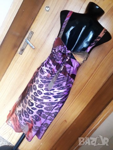 Лилава лятна рокля до коляното леопардов принт С-М, снимка 4 - Рокли - 32883328