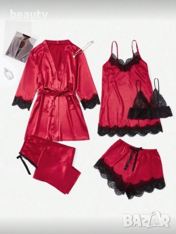 Дамски сатенен комплект нощница с халат 