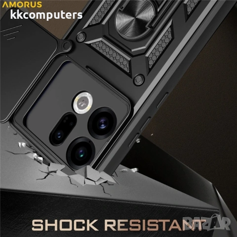Калъф AMORUS за Oppo Find X9 5G - PC+TPU, Стойка, Плъзгащ се капак за камера, Магнитен, Вкл. Протект, снимка 8 - Калъфи, кейсове - 53412036