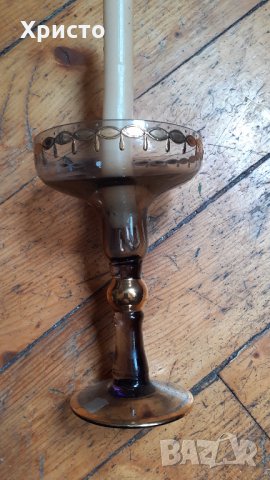 свещник стъкло и злато антикварен, от миналия век, снимка 2 - Антикварни и старинни предмети - 33683483