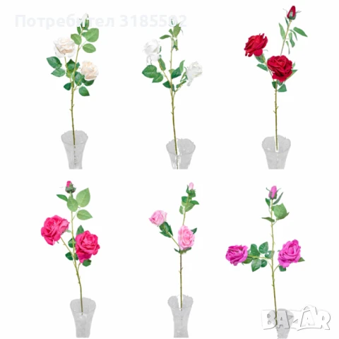 Изкуствени стръкове с рози – 6 цвята, снимка 2 - Изкуствени цветя - 51227731
