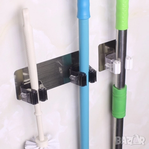 Стенен държач за четки, мопове и метли