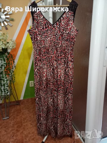 Пъстра лятна рокля за едра дама. Размер: XL, 2XL. Десен в черно, червено и бяло. 