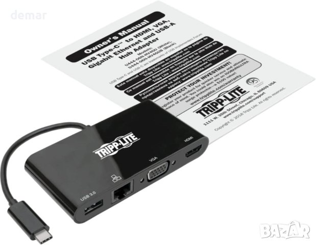 Eaton USB-C Многопортов видео адаптер, 4К/30Hz HDMI, USB-A 3.2 Gen 1, снимка 5 - Кабели и адаптери - 43227807