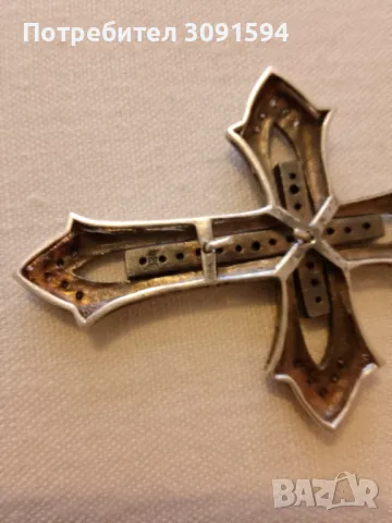 Много красив голям сребърен кръст със циркони проба925, снимка 15 - Антикварни и старинни предмети - 47621877