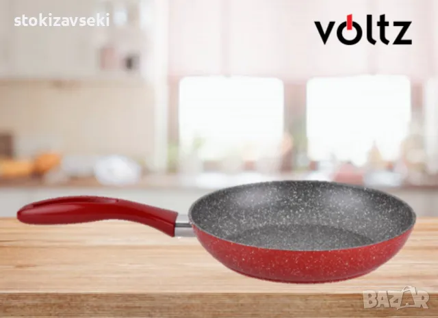 Тиган Voltz ,28см.,  Мраморно покритие, Индукция, Червен, снимка 1