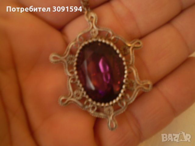 Арт Деко  посребрен медальон филигран лилав кристал  , снимка 5 - Други ценни предмети - 33105723
