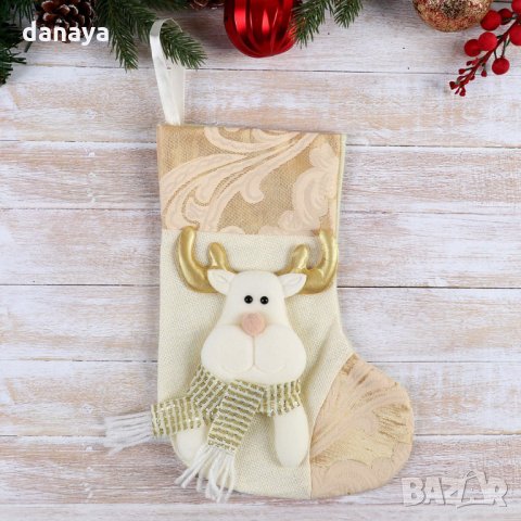 2515 Коледен чорап за подаръци и украса с декорация Елен
