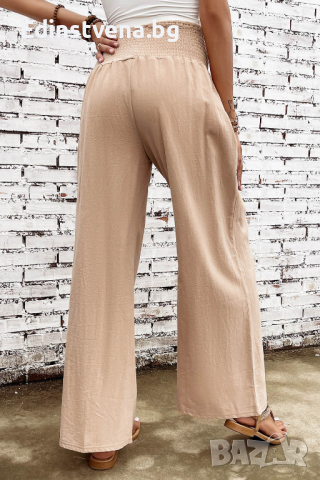 Дамски панталон в бежово, с висока талия и широки крачоли, снимка 10 - Панталони - 44893316