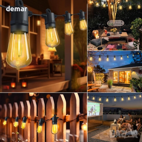 DSLebeen фестонни светлини за градина, 15 метра, 19+1 ST38 LED крушки, снимка 6 - Лед осветление - 52130407