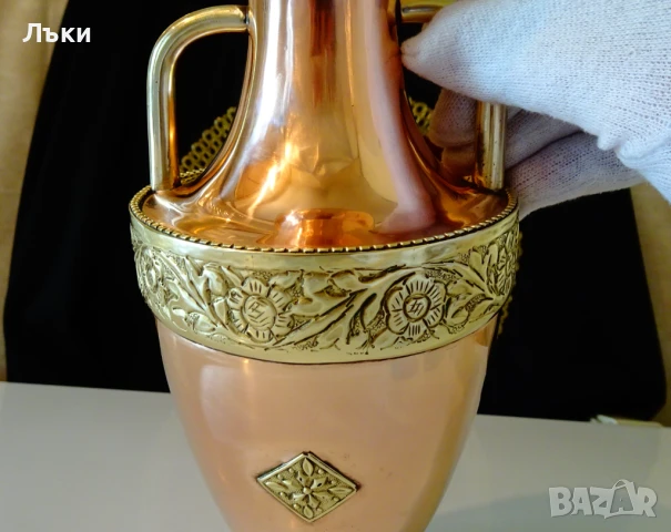 Приказна медна кана,медна ваза шедьовър,бронзов обков. , снимка 6 - Антикварни и старинни предмети - 50703599