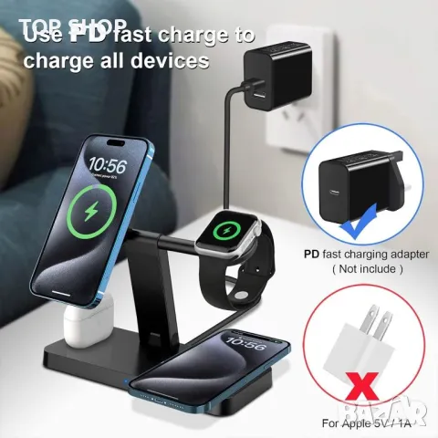 Магнитно безжично зарядно устройство, 4 в 1 безжична зарядна станция Magsafe, снимка 6 - Аксесоари за Apple - 49437186