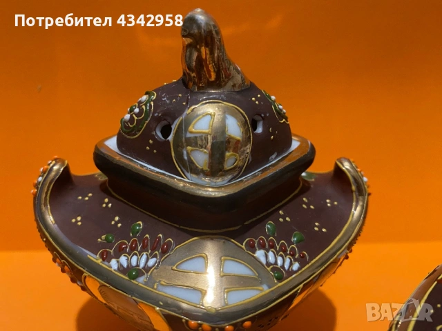 🏺 Японски винтидж кадилници Satsuma – комплект 2 броя (1920–1940 г.), снимка 2 - Антикварни и старинни предмети - 53565251