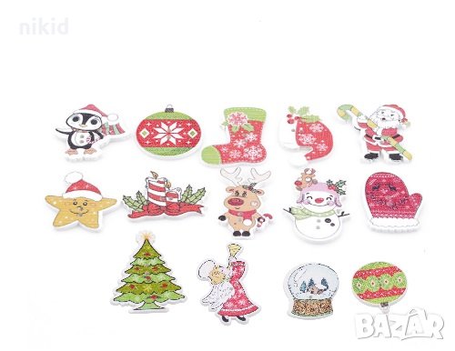 10 бр Коледни дървени копчета , снимка 2 - Други - 27450101