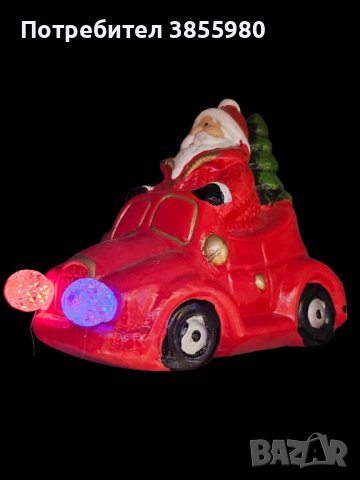 Коледна декорация Дядо Коледа с червена кола и светещи фарове, снимка 2 - Декорация за дома - 42961681