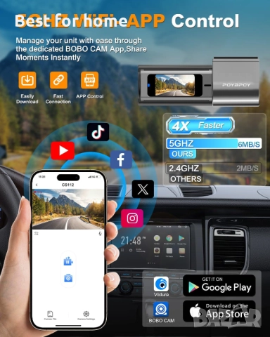 Видеорегистратор за автомобили, преден и заден, 5GHz ,WiFi, снимка 3 - Аксесоари и консумативи - 51591827