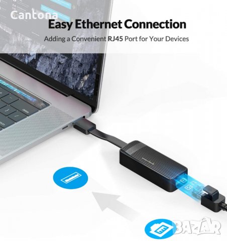 ORICO Ethernet адаптер USB 2.0 към мрежа RJ45 LAN 100 Mbps, снимка 2 - Мрежови адаптери - 35164757
