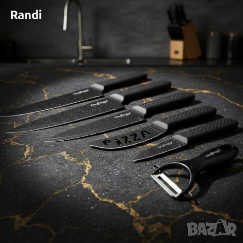 Комплект кухненски ножове – Cheffinger CF-MB08 от 6 части с мраморно покритие и магнитна кутия, снимка 6 - Прибори за хранене, готвене и сервиране - 53316355