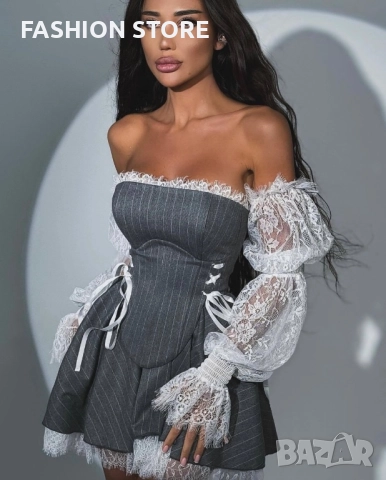 Луксозна рокля с корсет и дантела🩶🤍, снимка 8 - Рокли - 52939702