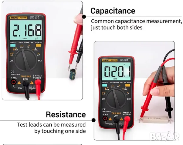 Мултиметър ANENG AN8009 True-RMS, снимка 8 - Други инструменти - 48051378