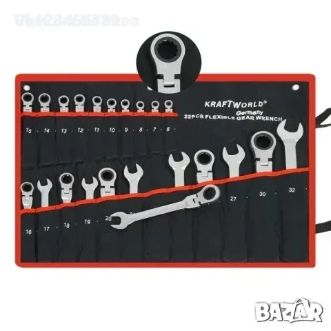 К-т звездогаечни чупещи тресчотни ключове от 6мм до 32мм 22 части KRAFTWELLE
