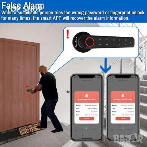 Смарт Брава пръстов отпечатък Secustone, интелигентно заключване, заключване на врата без ключ, инте, снимка 4 - Входни врати - 48831771