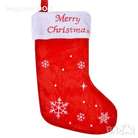 Коледен чорап, червен със снежинки, класик 45см