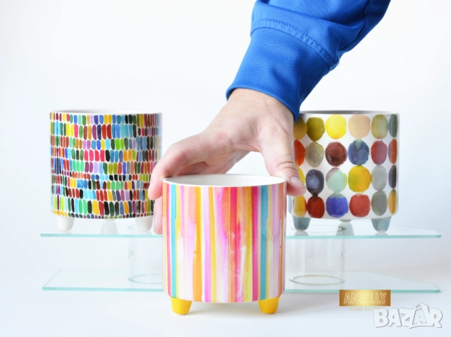 Керамични Кашпи за Сукуленти и Цветя / Подарък за Нов Дом / Многоцветни Керамични Кашпи за Цветя, снимка 5 - Саксии и кашпи - 52412038