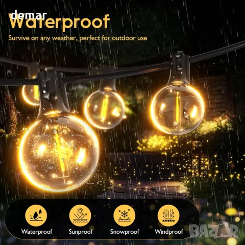 6 м Външни G40 LED глобусни светлини 4 режима Димируеми, водоустойчиви крушки 7+1, снимка 5 - Лед осветление - 48896907