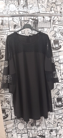 Макси туника в черно с ефектен тюл-точки!