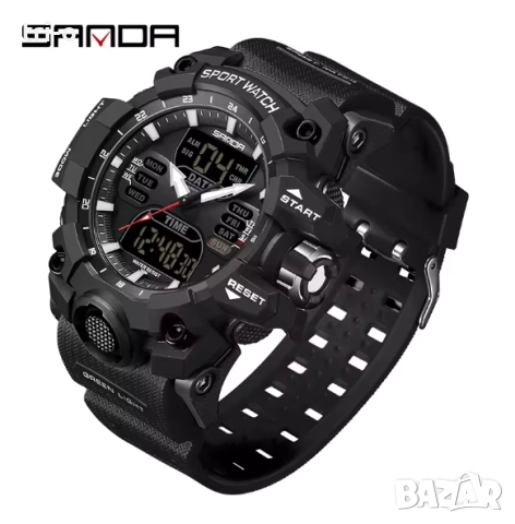 SANDA Луксозен мъжки електронен часовник, спортен, LED, аналогов, дигитален, хронограф, военен, двое, снимка 2 - Мъжки - 52020087